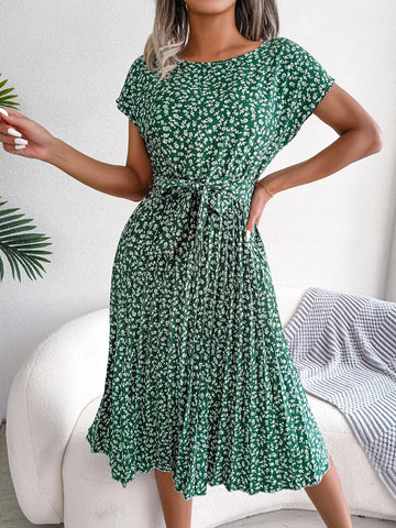 Robe midi Floriane – imprimé fleuri et taille nouée