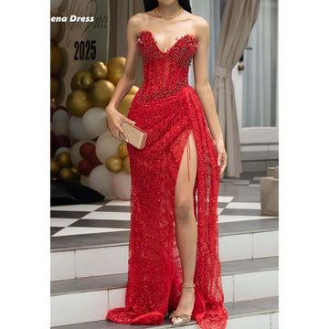 Lena Shiny Robes de soirée élégantes pour femmes, perles de luxe, robe de bal 2025, robe de soirée de luxe sur mesure, sirène